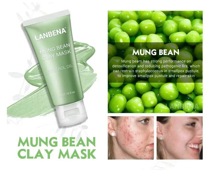 green beans LANBENA Blue Beans Mung Bean черника Роза бамбуковый уголь маска грязевая чистая маска для уменьшения пор удаляет Питательный Уход за кожей 50 г - Цвет: green beans