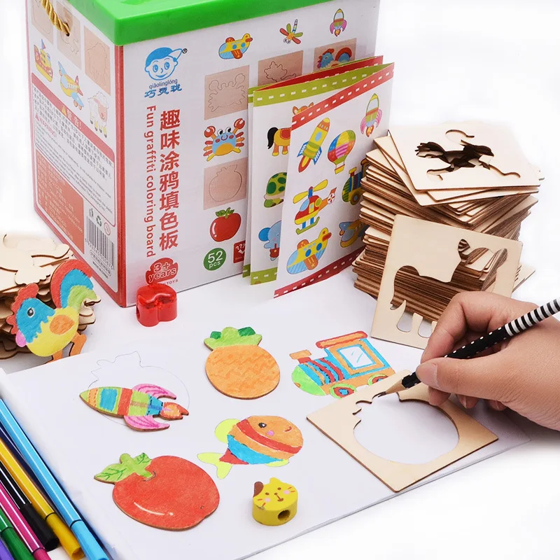 Free shipping Children's wooden animal models Copying Notebook toy, plates, paintings, creative templates, puzzle toys
