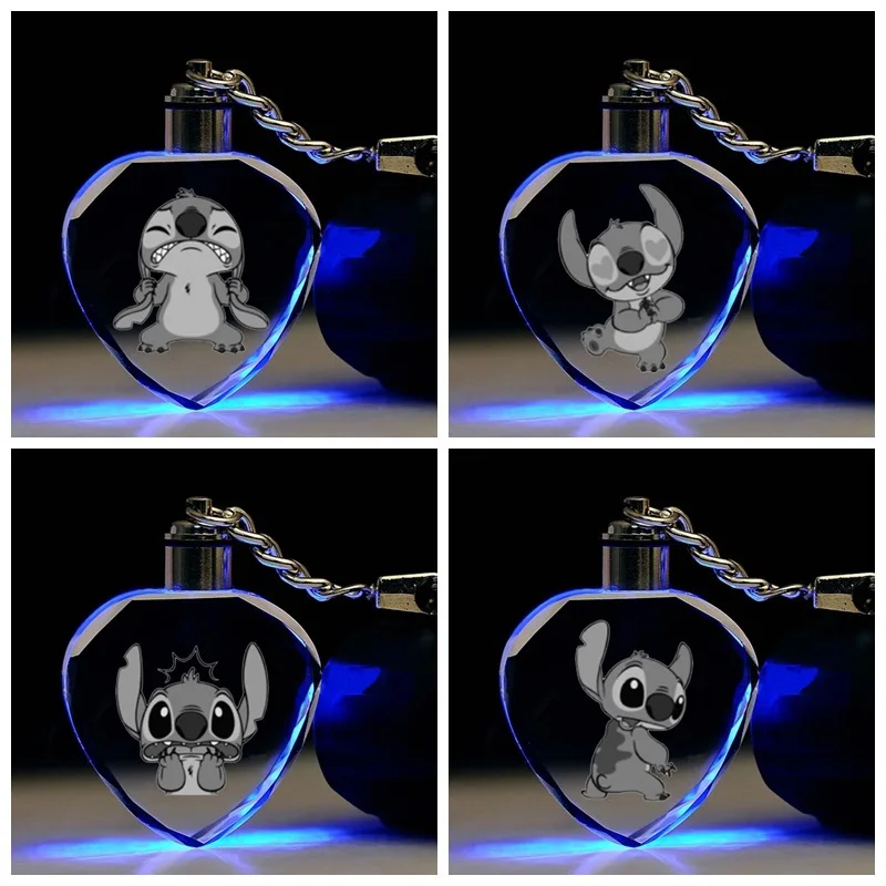 

Cartoon Stitch heart LED keychain fashion cute funny crystal pendant key chains Llaveros portachiavi Accessories gifts kids toy