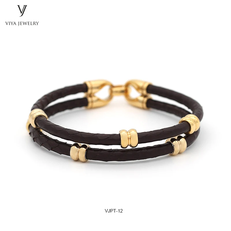 GENUINE PYTHON LEATHER MEN BRACELET WITH GOLD COLOR STAINLESS STEEL BEADS CLASP,BEST GIFT FOR MATCH UP WATCH (5)