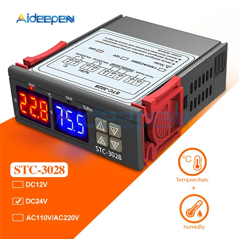 STC-3028 светодиодный двойной цифровой термостат Температура Влажность термометр гигрометр охлаждение нагревательный переключатель Термостат Датчик NTC - Цвет: DC 24V