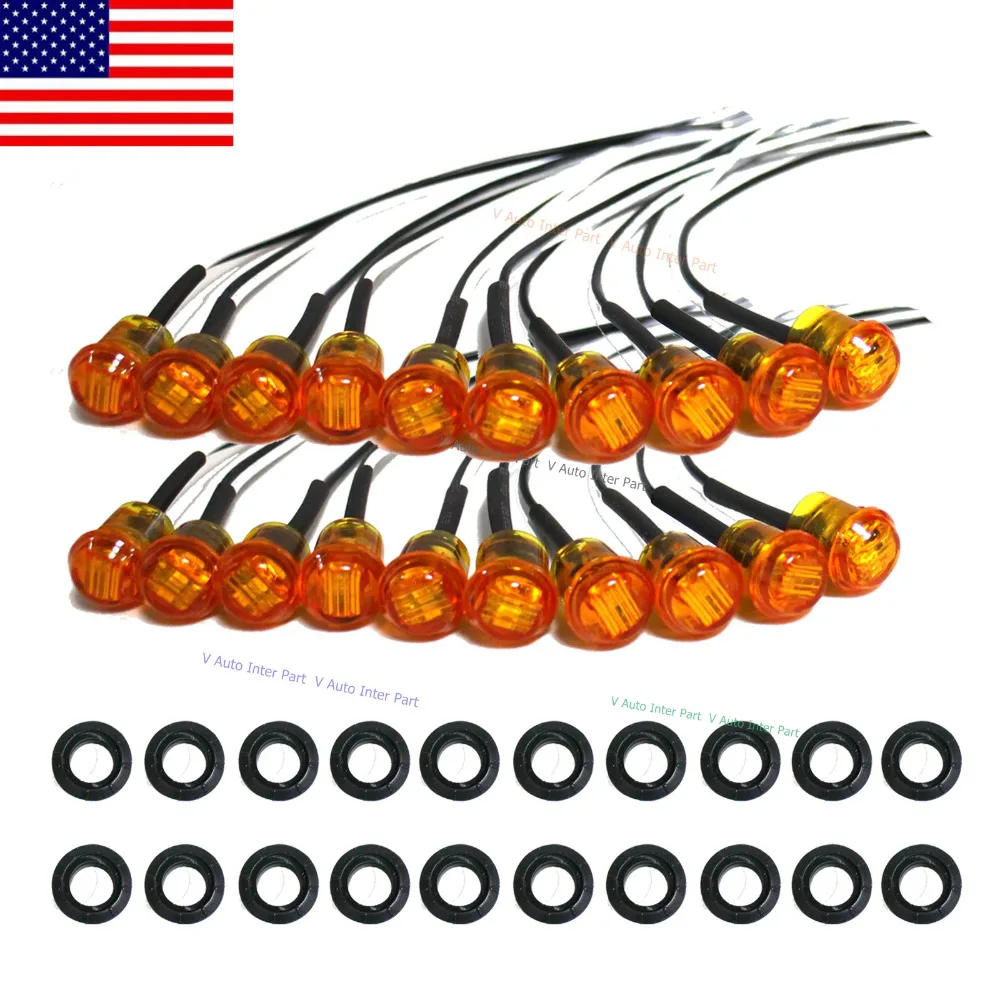 

Tkeapl THTMH 20X Mini Amber 3/4" Round Side 3 LED Marker Trailer Bullet Clearance License Light US Stock
