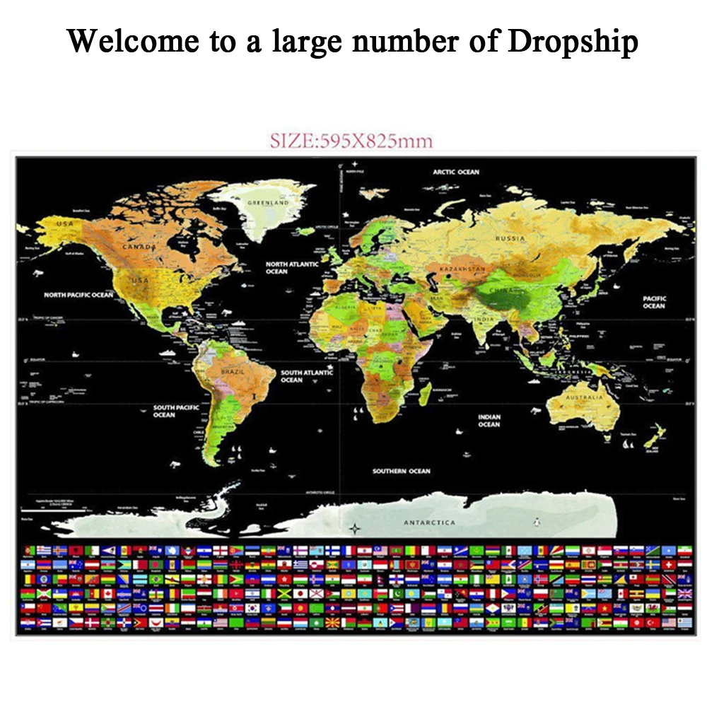 2 шт 59,5*82,5 см черный мир путешествия Скретч Карта Персонализированная стираемая карта мира без трубки креативное украшение стикер на стену