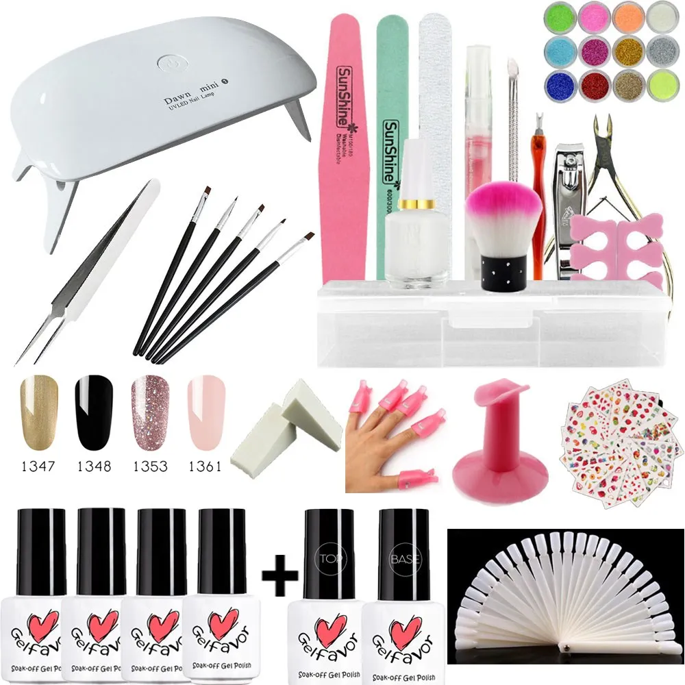 

Nail Kit Dryer UV LED Lamp&UV Gel Varnish Polish Top Base Coat Manicure Tool 4 Color Nail Polish For Nail sets