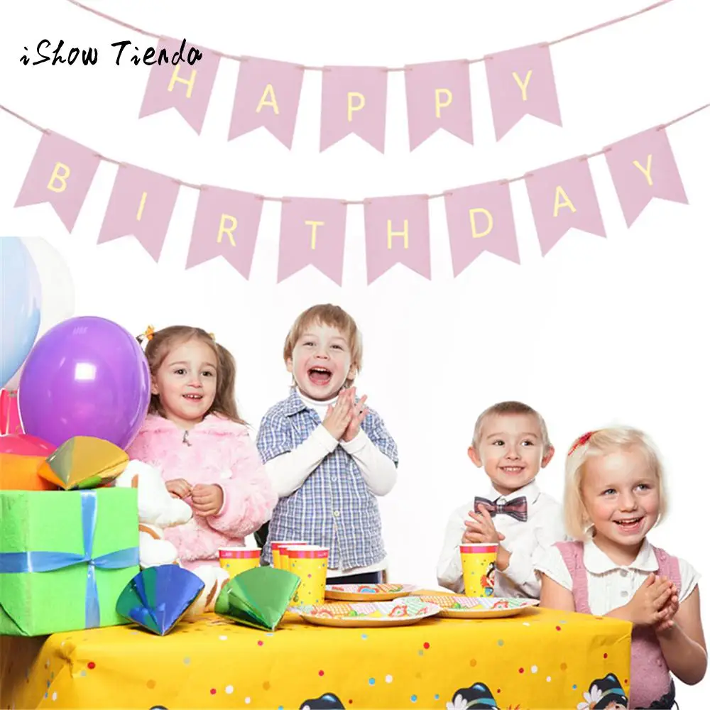 

Kids Girl Boy Happy Birthday Bunting Banner Paper Flag Party Hanging Garland Wedding Decoration Event Decor Album Photo Props