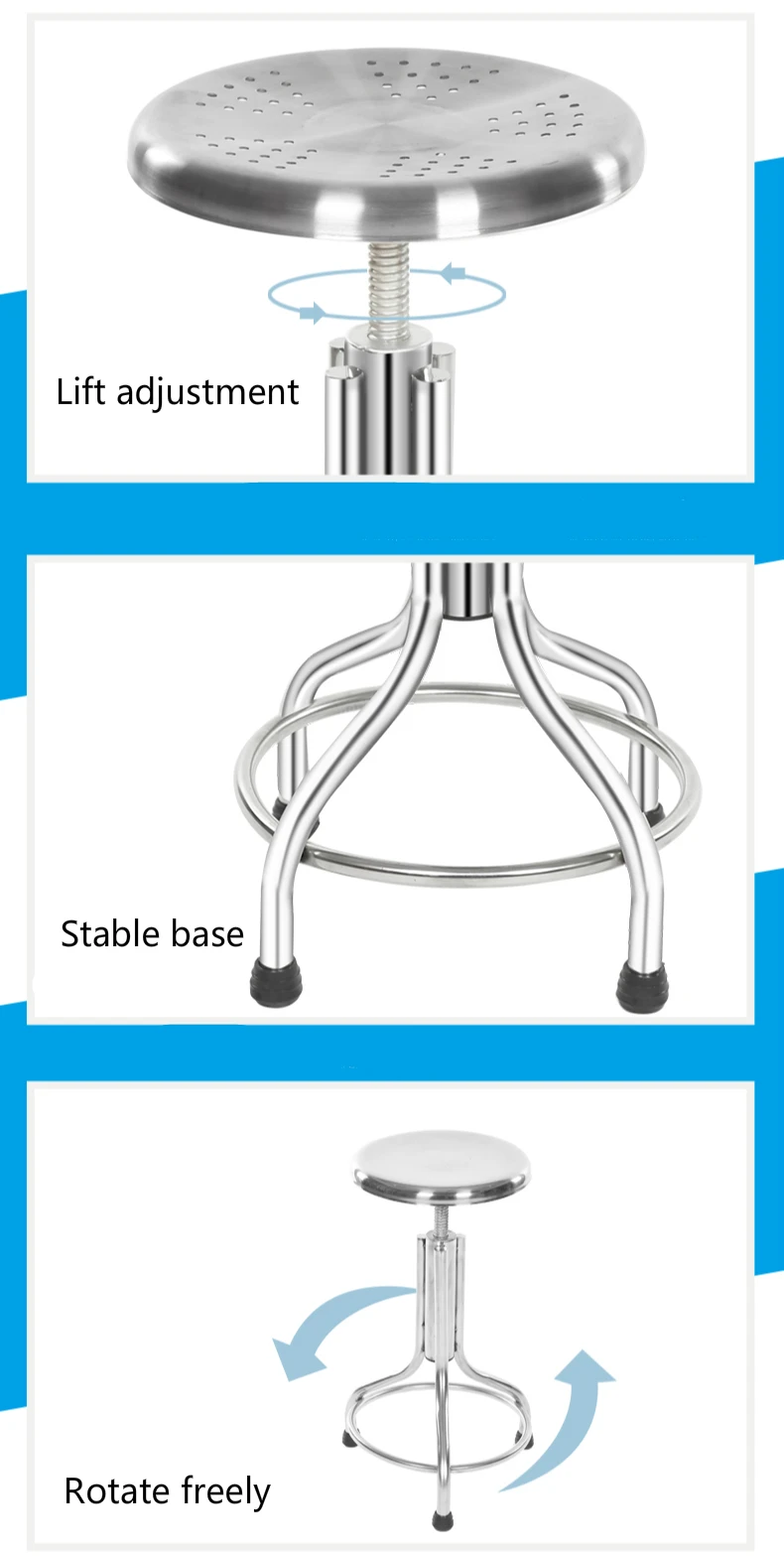 Безопасный Нержавеющая сталь спираль подъемные с фиксированным барный стул Заводская лаборатория Персонал стул поднял стабильный