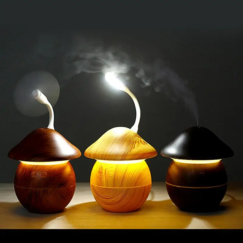 

3 in1 Mushroom Humidifier Ultrasonic Humidifier Aroma Essential Oil Diffuser with USB Fan and Inductive LED Night Light