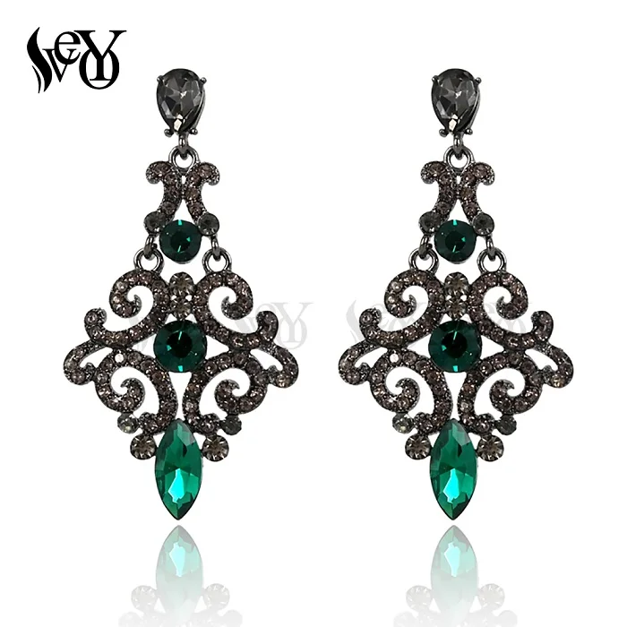 VEYO, модные ювелирные изделия, полностью из страз, роскошные серьги, кристалл, висячие серьги для женщин,, высокое качество - Окраска металла: Green
