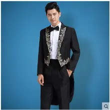 Тонкий мужской белый и черный Волшебные церемонии певец костюмы смокинг одежда хост Свадебный костюм жениха Формальные платья наборы