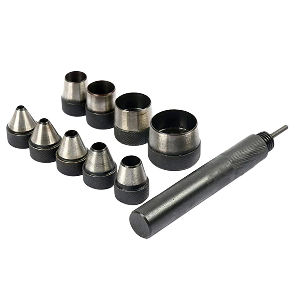 

Interchangable Hollow Hole Punch Set with Handle Heavy Duty 10 Pcs Large Set MDJ998