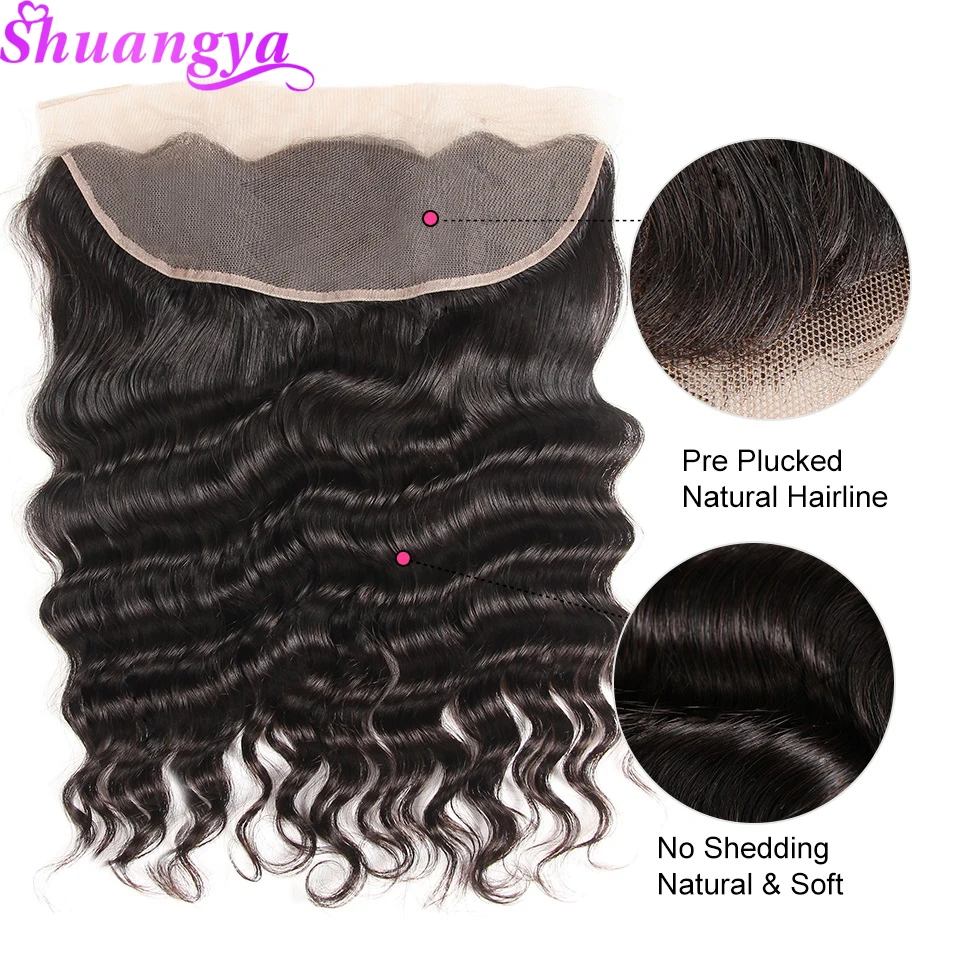 Shuangya Hair 13x4 Lace Frontal Free/Middle Part Brazilian Loose Deep Wave Frontal 130% Density Remy Human Hair Frontal 8\