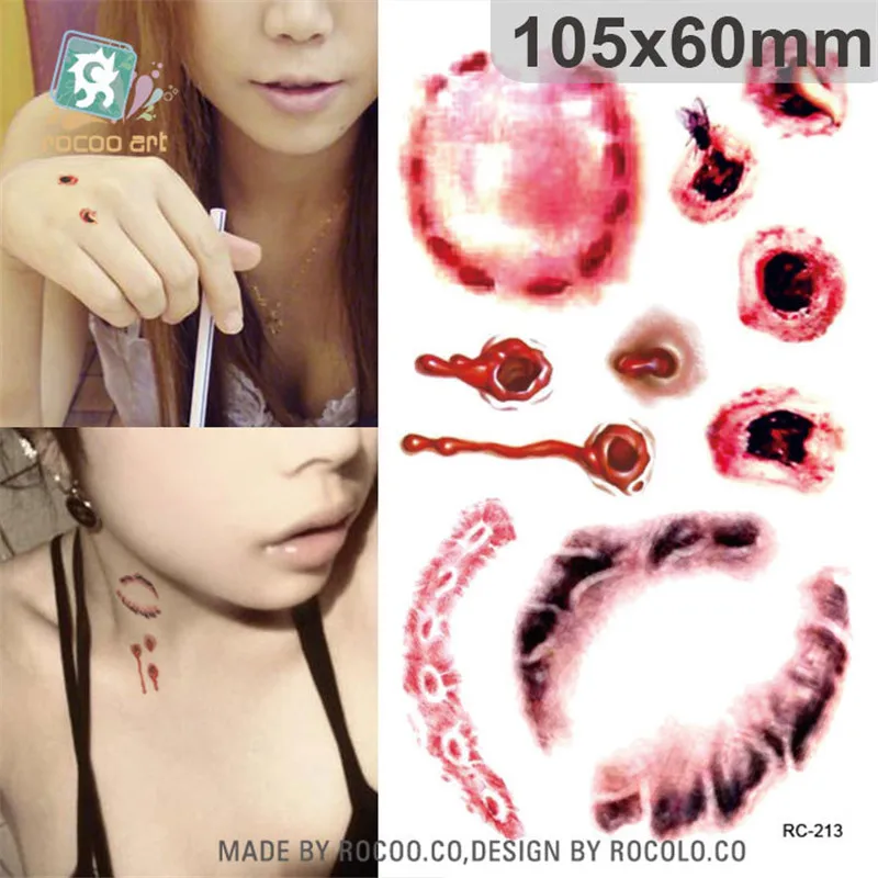 

Halloween waterproof temporary tattoos for lady women 3d reality vampire blood scar design tattoo sticker Free Shipping RC2213