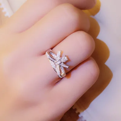 

2018 Hot Brand Pure 925 Sterling Silver Jewelry For Women Wedding Rings Bow tie Jewelry Silver Rings Top Quality 678 #