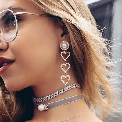 hollow heart full cz pearl earrings 925 silver post Hypoallergenic fadeless alloy fashion jewelry dangle earrings for women gift