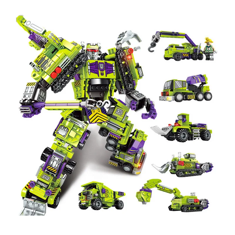 

6-in-1 Hot Toys Transformation Robot Excavator Construction vehicle Building Blocks Sets Educational for Children Gift