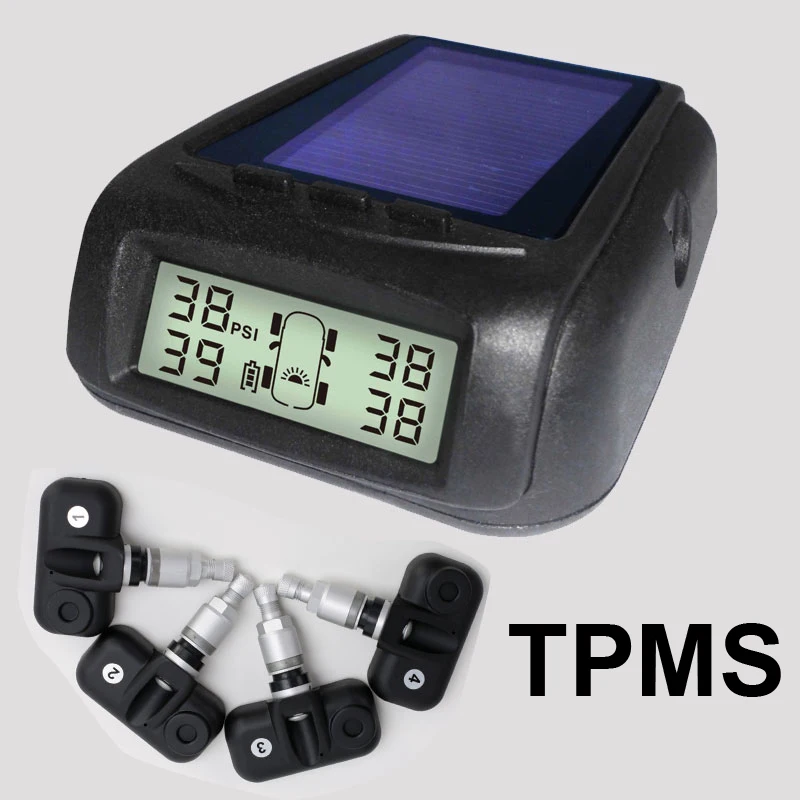 Solar Power Wireless Tire Pressure Monitoring System Car TPMS with 4pcs External sensorin Tire