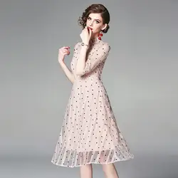 Новое летнее женское платье в горошек с принтом из сетки в длинных платьях розовый 6648