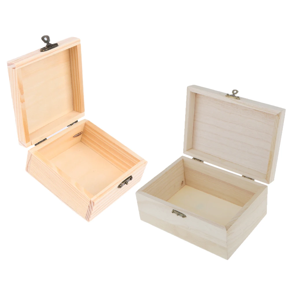 2 Pieces Unfinished Unpainted Plain Natural Wood Jewelry Box Keepsake
