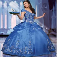 New 2017 Blue Quinceanera font b Dresses b font Ball Gowns with V Neck Embroidery Sweet