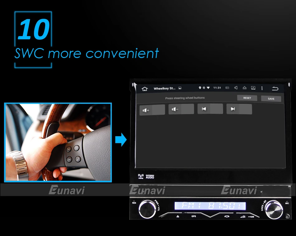 Clearance Eunavi 1 Din Android 9.0 Quad Core Car DVD Player For Universal GPS Navigation Stereo Radio WIFI MP3 Audio USB SWC PX3 18