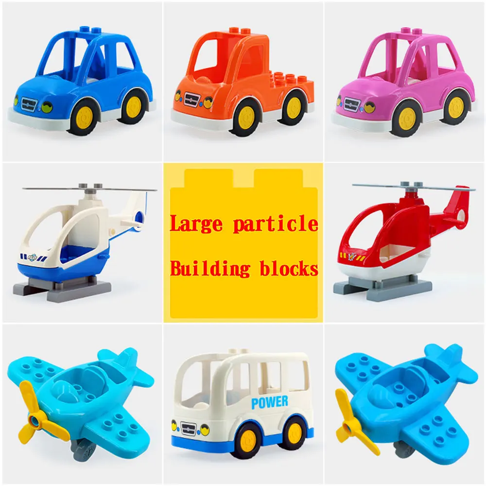 Большой размер частиц строительные блоки аксессуары серии вертолет самолет легковой автомобиль автобус грузовик ребенок игрушка