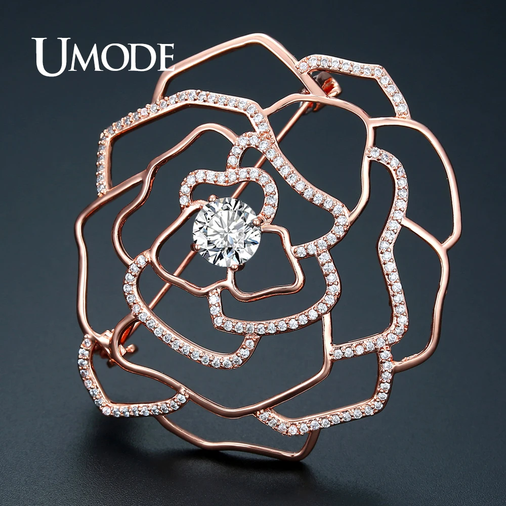 

UMODE Rose Gold Color Large Vintage Flower Brooches for Women Fashion Jewelry Metal Banquet Brooch & Pins Christmas Gift UX0017A