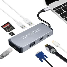 USB C Type c to HDMI 4K RJ45 VGA 108P 2xUSB3 0 Hub TF SD card