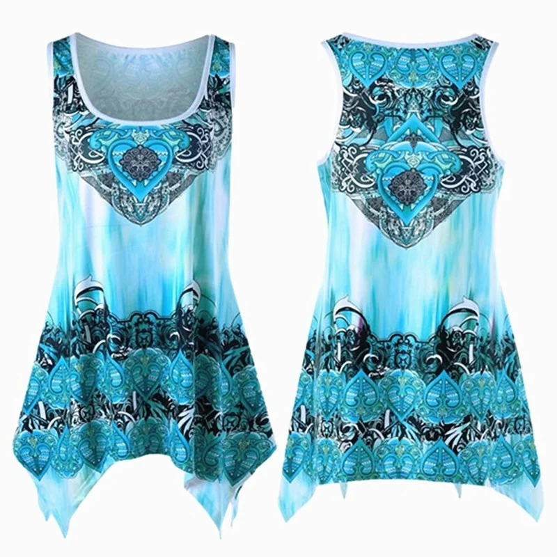  Summer Women Ladies Fashion Graphic Handkerchief Tunic Tops Casual Tank Top