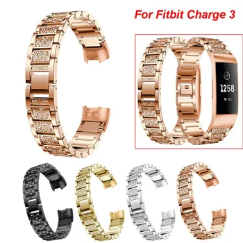 

HIPERDEAL Watch Bands For Fitbit Charge 3 Bracelet Stainless Steel Diamond Replacement 18Dec31