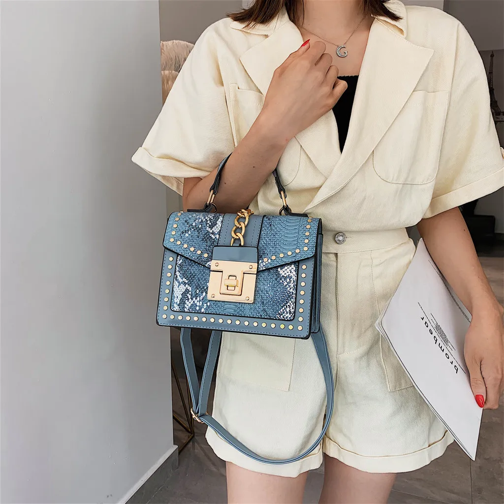 Women Retro Serpentine Crossbody Bags Appliques Hasp Handle Bag Shoulder Bags Baguette High Quality Leather Flap