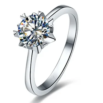 

Tested Real Ring Classic Snowflake Jewelry 0.5CT White Gold 18K Solitaire Marriage Moissanite Diamond Ring for Women Engagement
