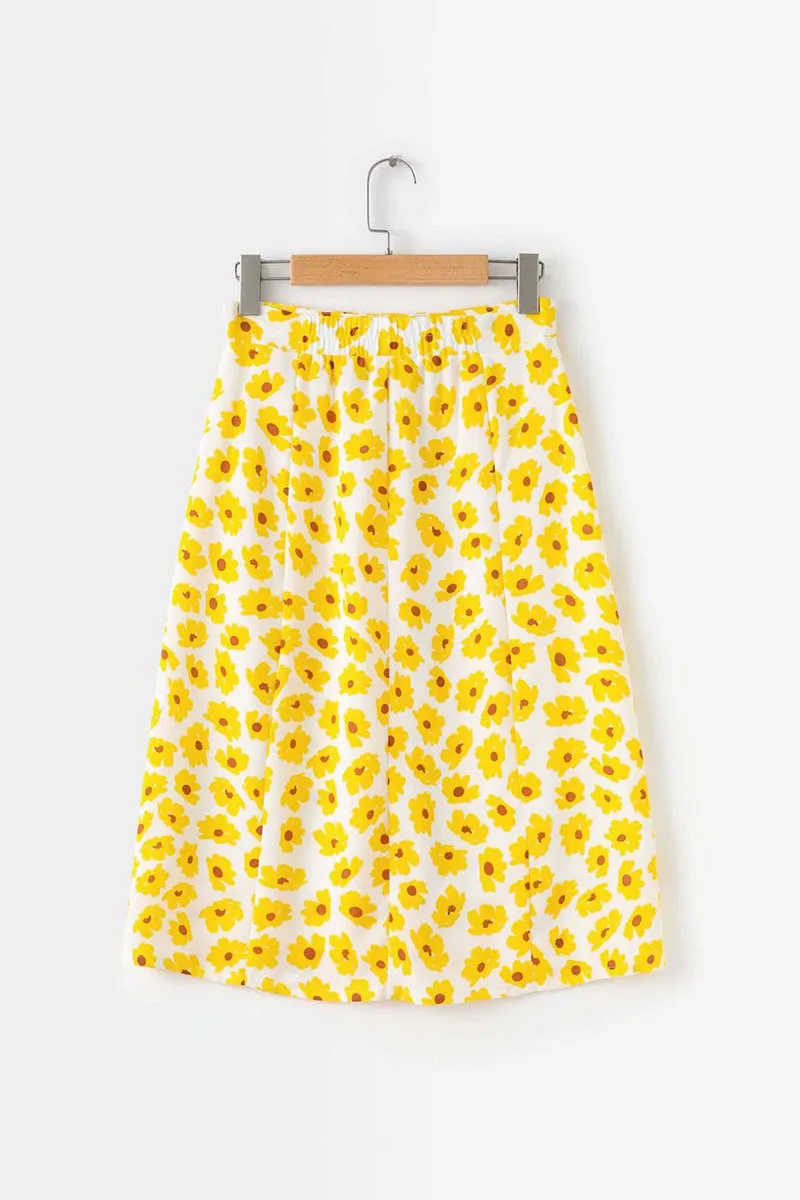 Bella Philosophy женские модные цветочные юбки с высокой талией шифоновые элегантные трапециевидные длинные юбки boho пляжная, с пуговицами юбки - Цвет: yellow