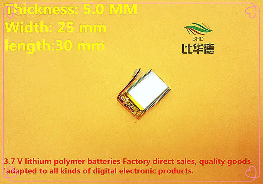 

10pieces/lot 3.7V 502530 300 mah lithium-ion polymer battery quality goods quality of CE FCC ROHS certification authority