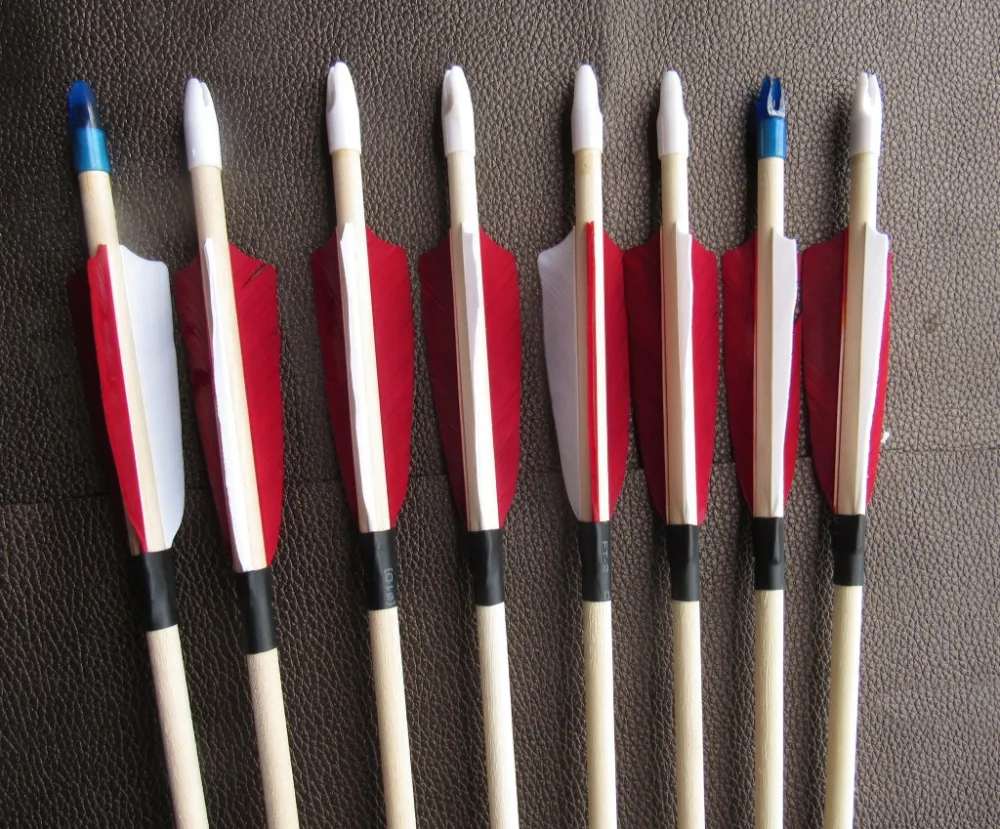 12pcs 31.5'' Archery Wooden Arrows Turkey Feather Traditional Handmade