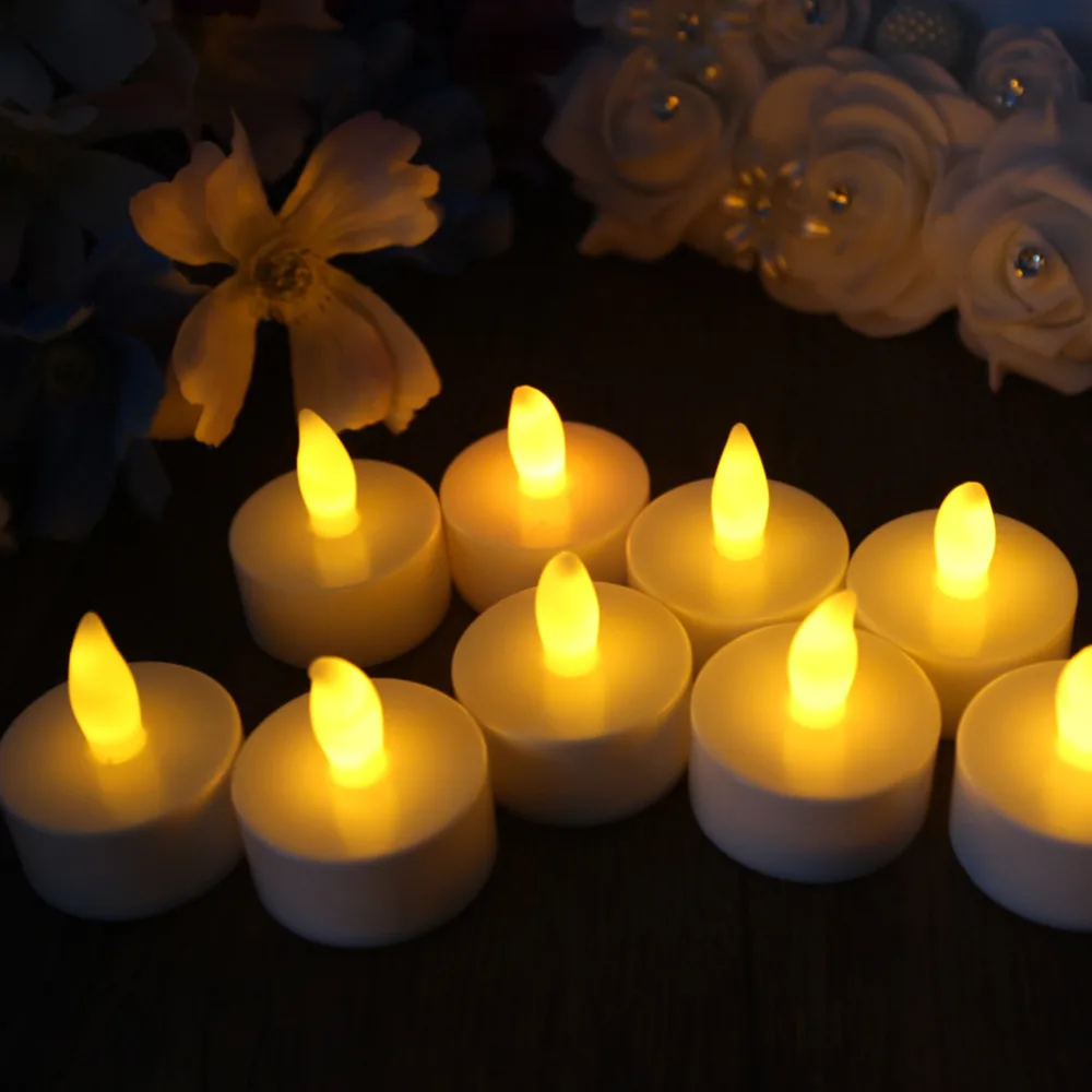 Image 50pcs lot New LED Flameless Tealight Battery Operated Flicker Tea Candles Light for Wedding Birthday Party Christmas Decor