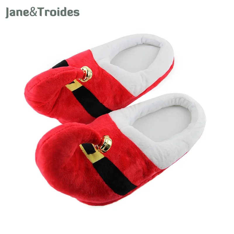 Beste Winter Kerst Slippers Met Bell Voor Vrouwen Mannen Kinderen Pluche Dikker Vloer Slippers Anti Slip Indoor Leuke Mode Schoenen