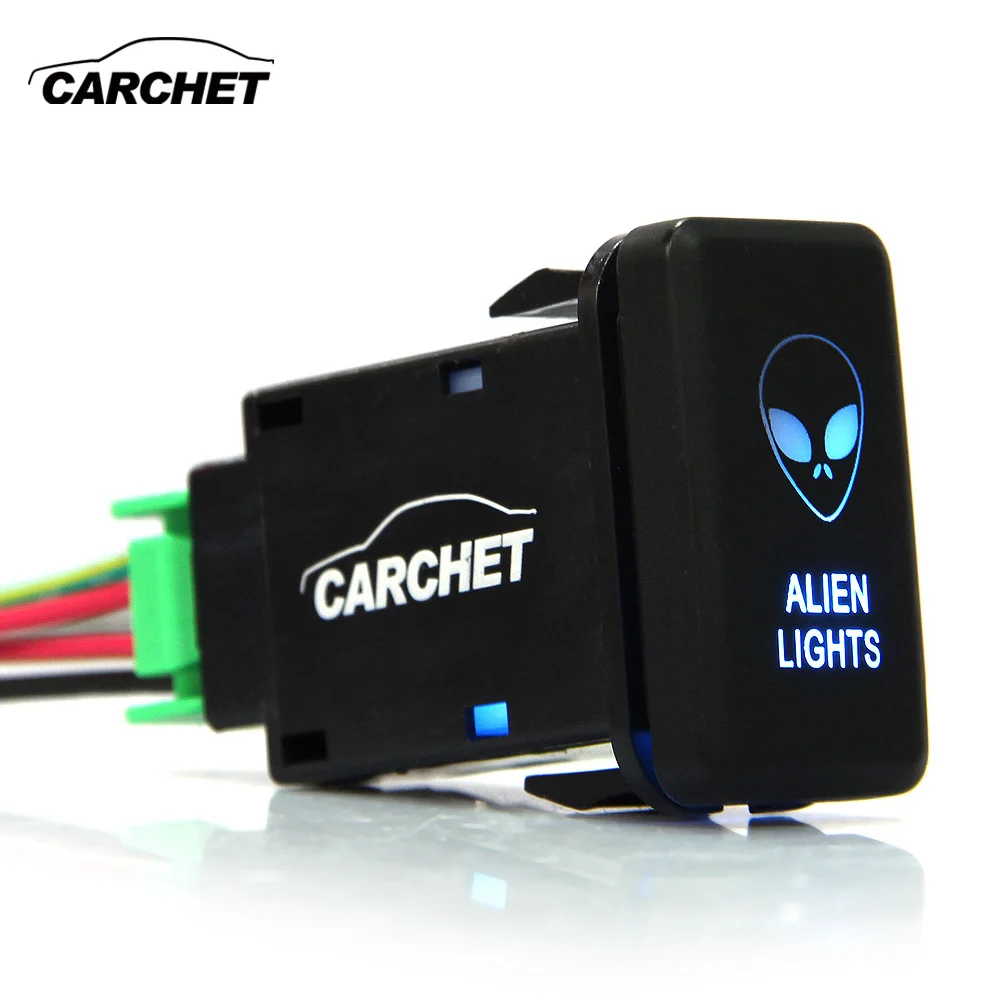 

CARCHET 12V-24V Rocker Switch SPST Push Button Two Lights Blue for Toyota DIY Alien Car Auto for Toyota Button Light Switch
