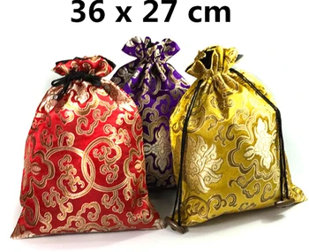 

Jacquard Double Layer Extra Large Gift Bags Decorative Silk Brocade Drawstring Pouch Reusable Folding Fabric Luxury Bag 2pcs/lot