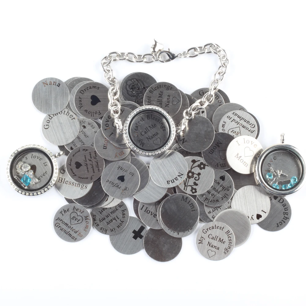 

ZMZY 20pcs/lot Random Mixed Floating Charms Stainless Steel Plates Accessories For 30MM Floating Lockets DIY Without Lockets