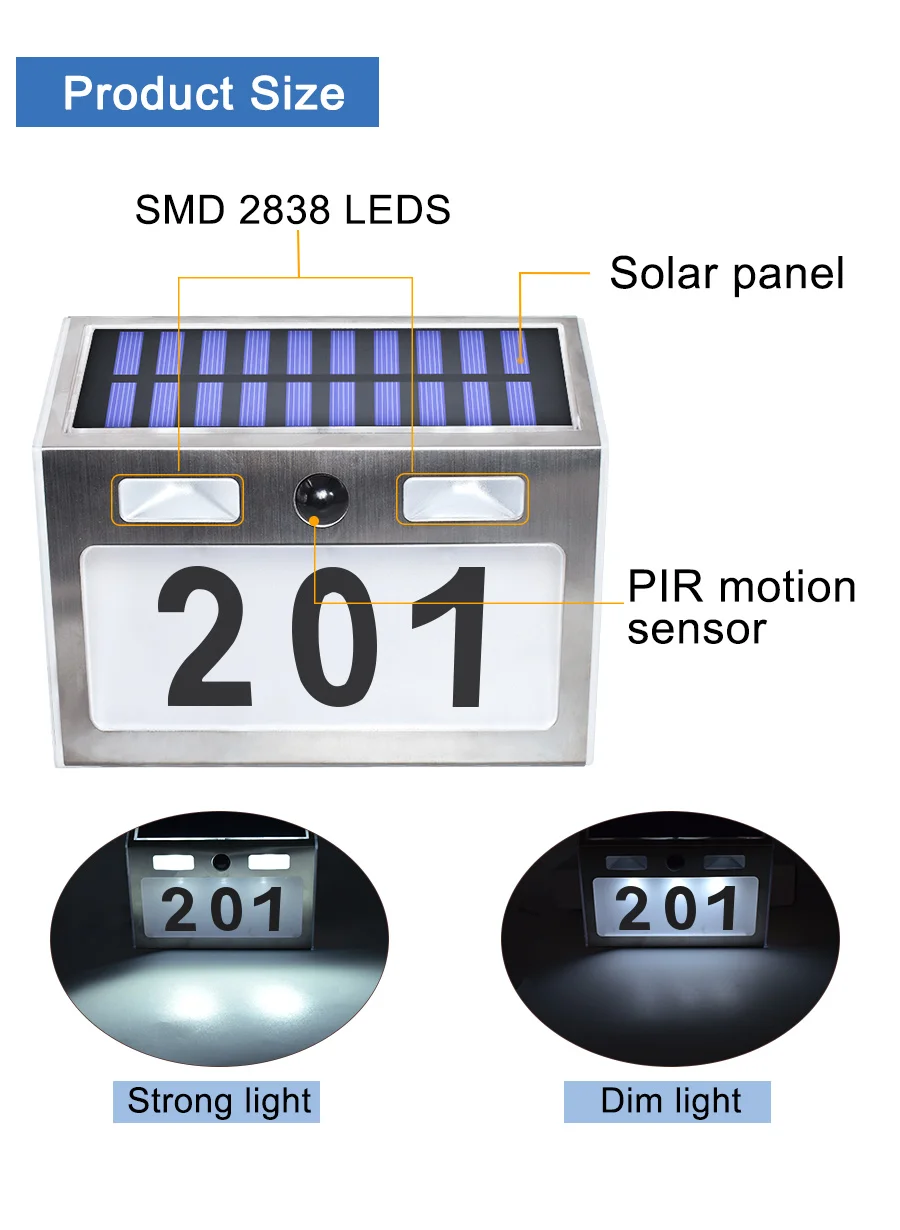 Светодиодный светильник на солнечных батареях с номером адреса дома из нержавеющей стали с датчиком движения, солнечный светильник для сада, дома, двора, двери