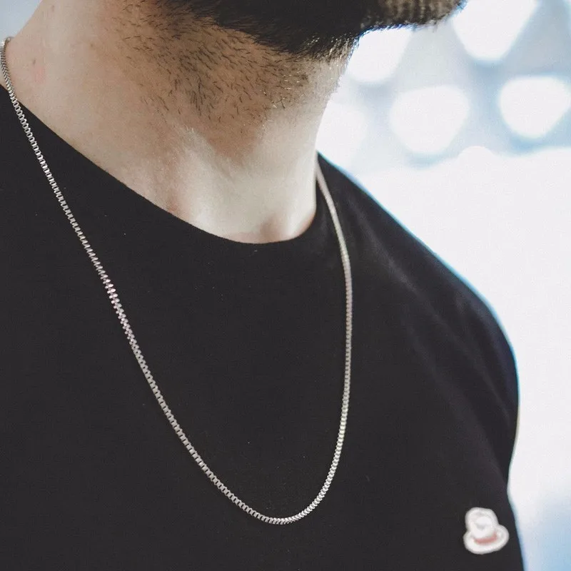 

Silverly Square Box Link and Ingot Chain Necklace for Men Stainless Steel Choker with 21-24 Inches (2.1mm-5mm Wide)