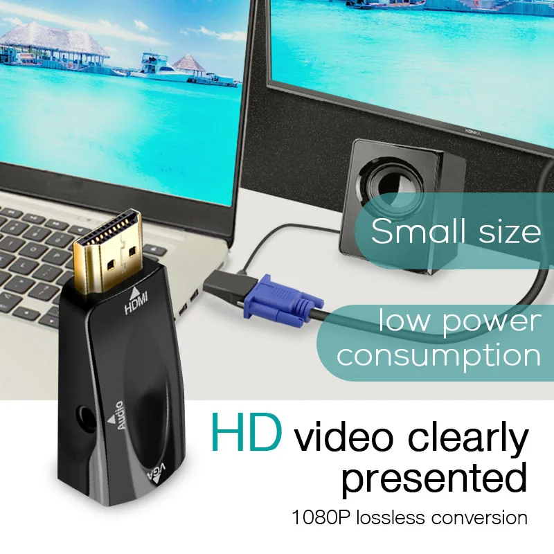  HDMI al Convertitore del VGA Maschio a Femmina 3.5mm Adattatore Audio di Trasmissione Dati per PC D