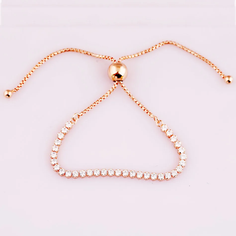 

New 925 Sterling Silver Anklets Rose Gold Sparkling Strand Adjust Bracelet Bangle Fit Bead Charm Diy Pandora Jewelry