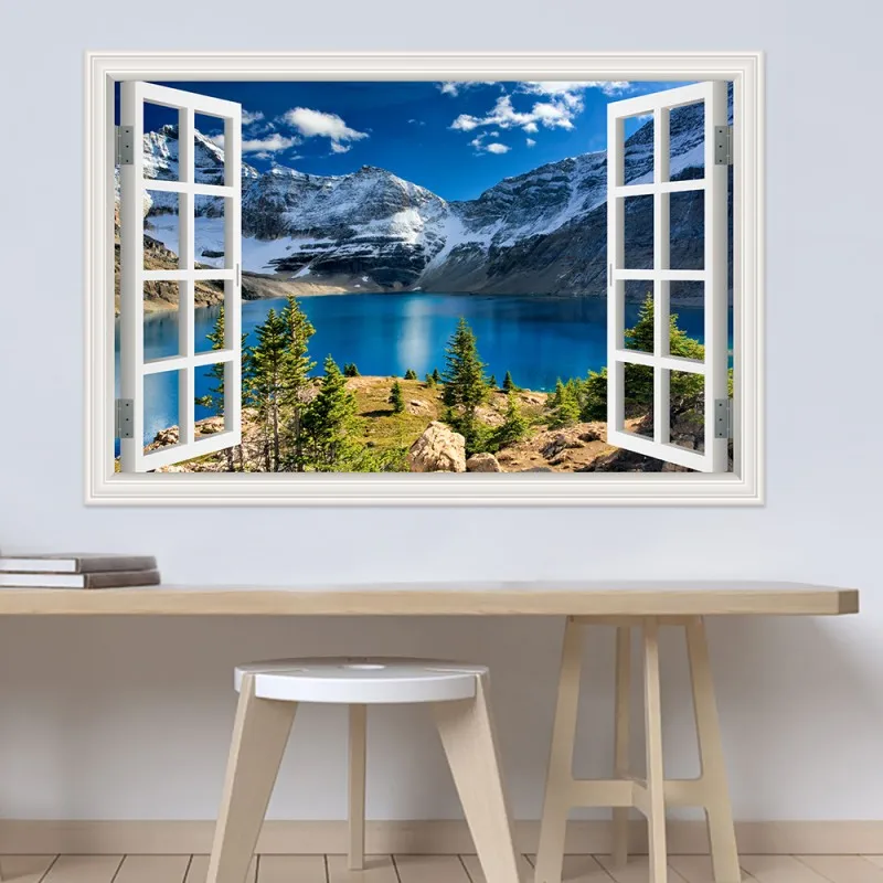 Голубое небо пляж кокосовое дерево тропический пейзаж 3D стикер на стену закат морской пейзаж съемные обои креативный вид окна домашний декор