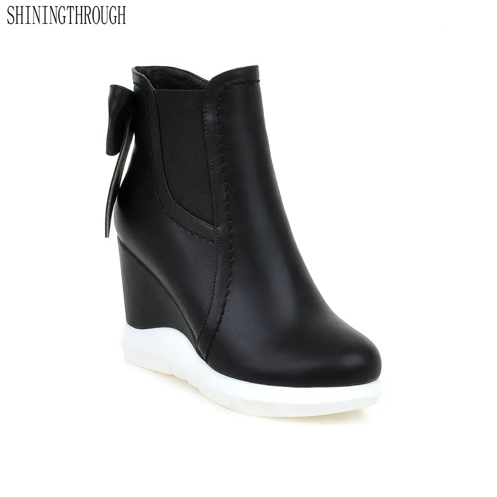 

SHININGTHROUGH 2018 New Fashion sexy women's ankle boots wedges high heels Punk platform Women autumn boots ladies shoes