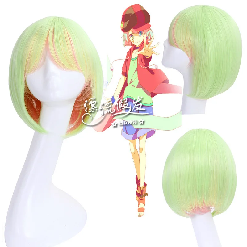 

Anime no game no life Nogemu Noraifu Tet teto cosplay wig Short Bob Straight light Green Pink mixed Cosplay Wigs + Wig Cap