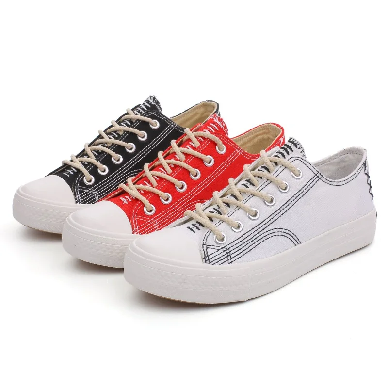 

Spring ladies vulcanized shoes classic retro low cut canvas shoes fashion personality sewing thread canvas sports shoes 2019 new