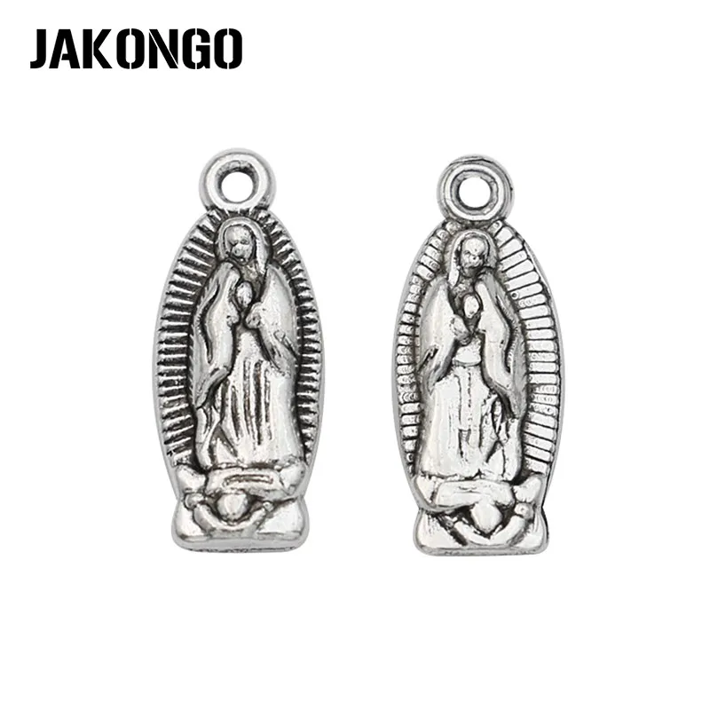 

JAKONGO Tibetan Silver Plated Blessed Virgin Mary Charms Pendant for Bracelet Jewelry Making DIY Accessories Craft 15x6mm 10pcs