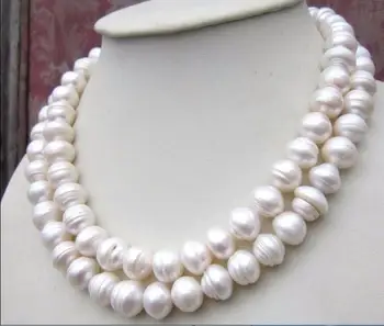Beautiful 36" 10-11 mm natural white pearl necklace 50"