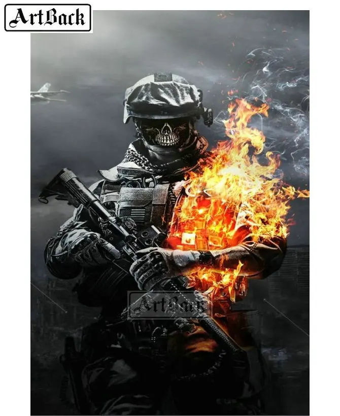5d diy diamond painting skull warrior fire group full square drill new arrival embroidery robot 3d mosaic artwork gift | Дом и сад